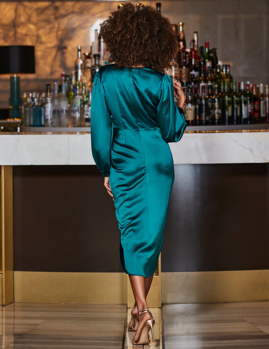 High neck ruched 2025 midi dress