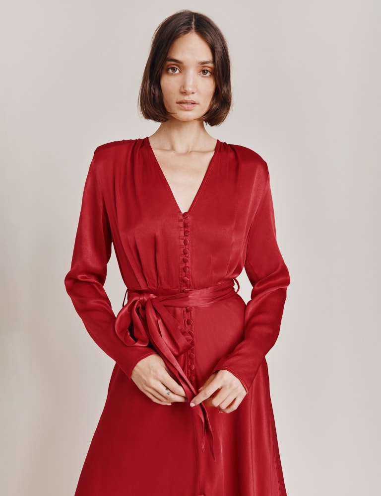 V neck tie waist dress clearance