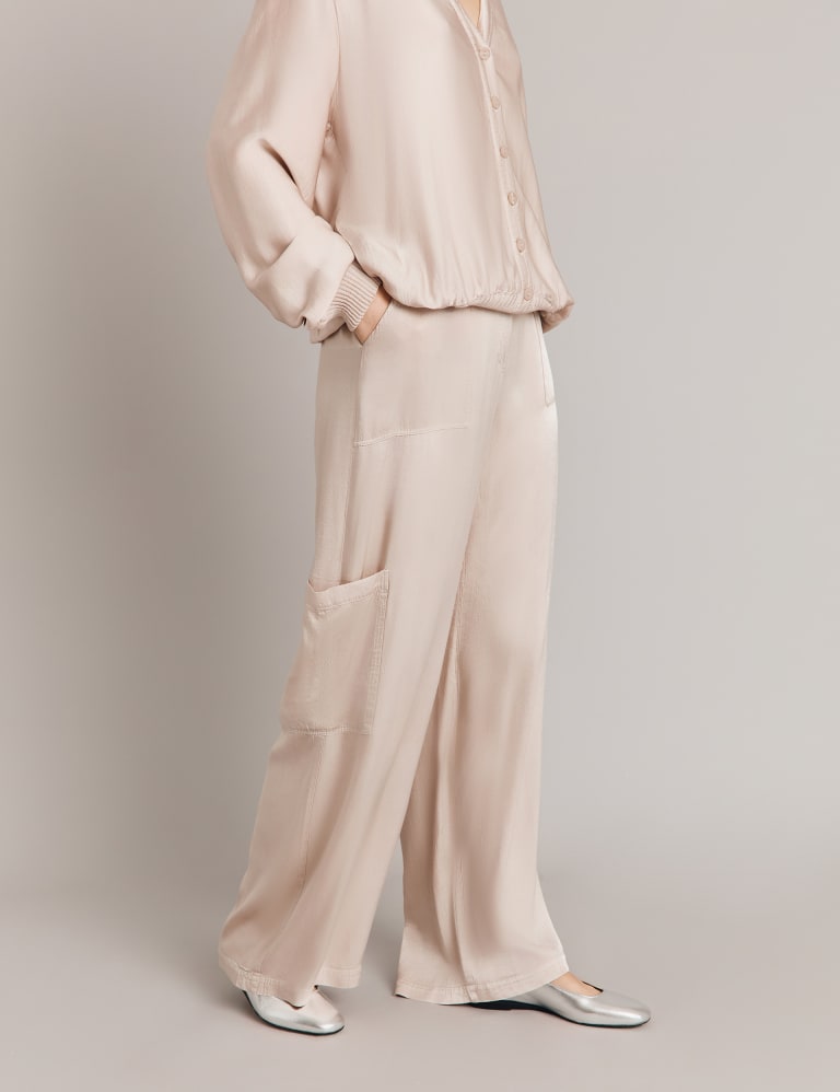 White satin wide leg pants top