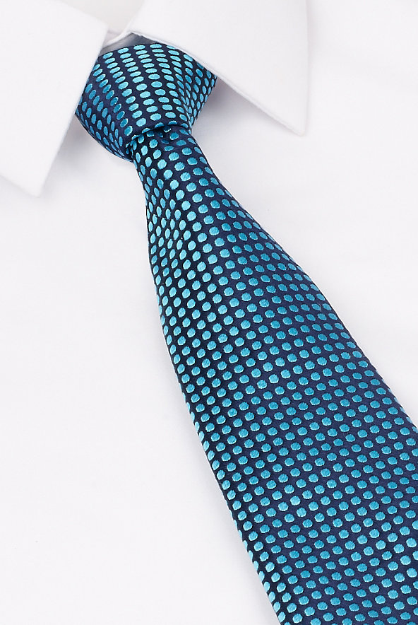 Savile Row Inspired Pure Silk Embroidered Mini Spotted Tie Image 1 of 1