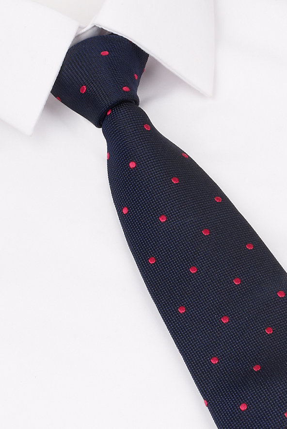 Savile Row Inspired Pure Silk Spotted Tie Image 1 of 1