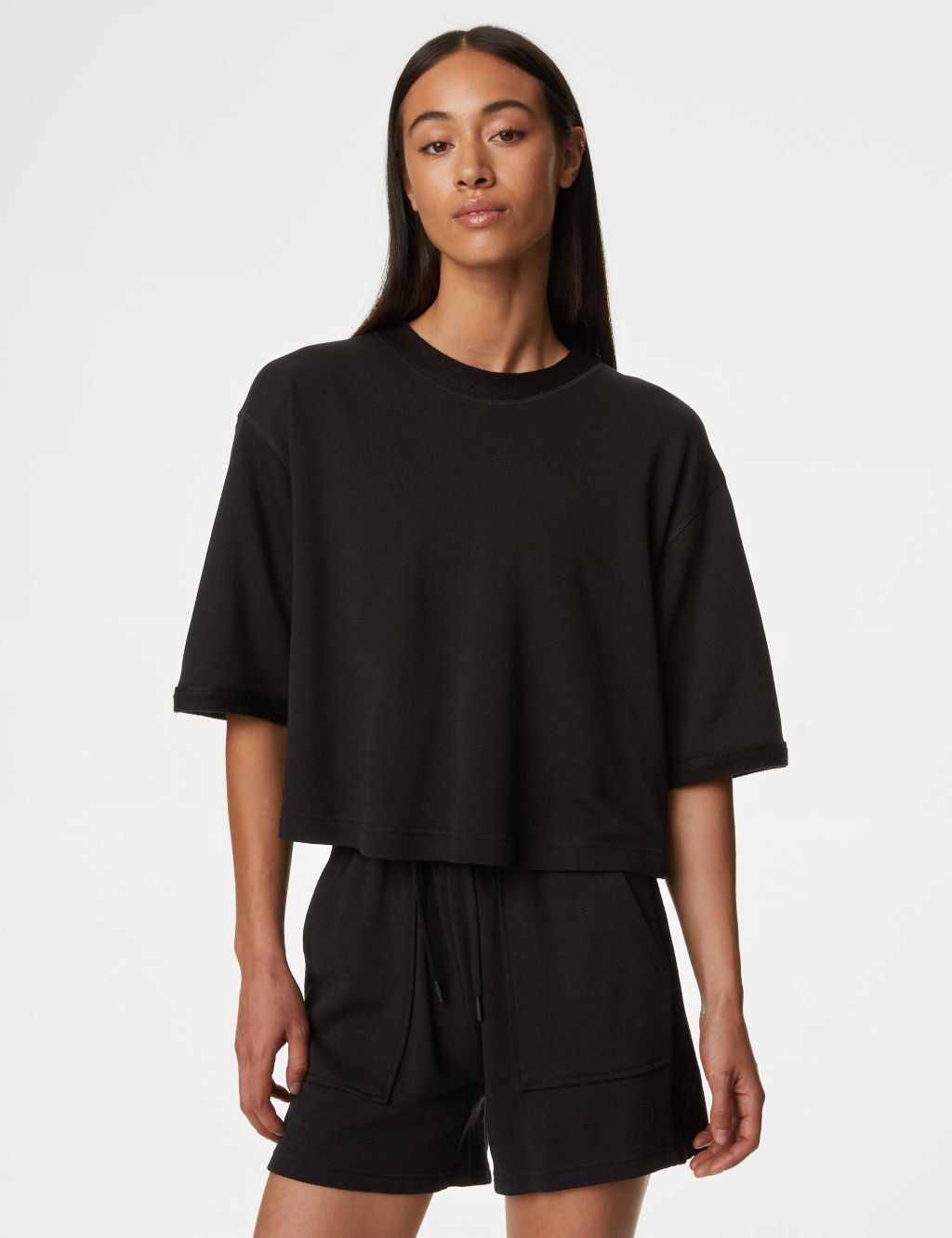 Scoop Neck Boxy Cropped T-Shirt with Cotton 3 of 6