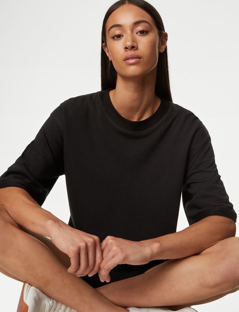Scoop Neck Boxy Cropped T-Shirt with Cotton 4 of 6
