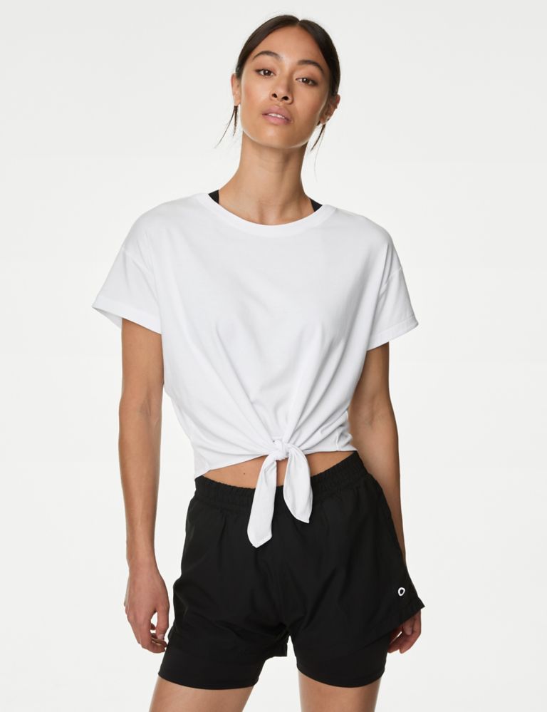 Scoop Neck Tie Front Relaxed Cropped Top 4 of 6