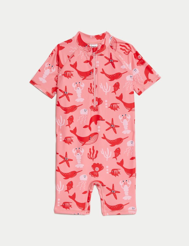 Sealife Print All In One Swimsuit (2-8 Years) 1 of 3