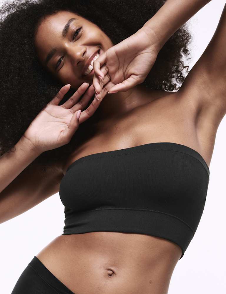 Plus Size Black Seamless Padded Non-Wired Bandeau Bra