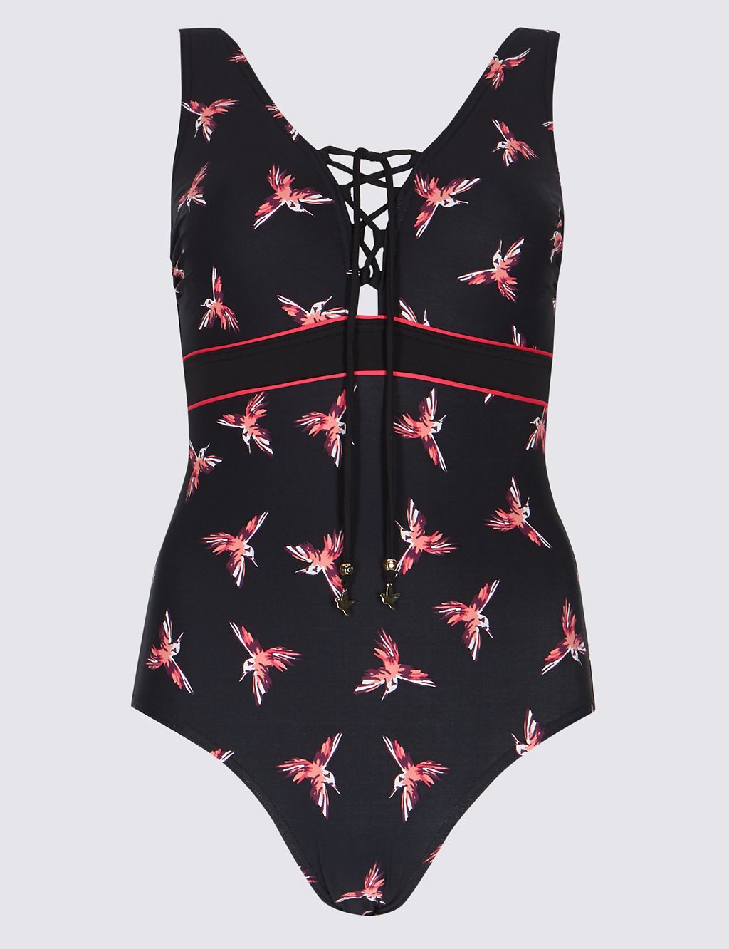 Secret Slimming™ Bird Print Lace-up Swimsuit 1 of 3