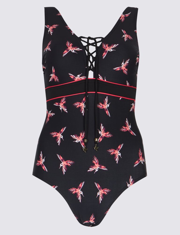 Secret Slimming™ Bird Print Lace-up Swimsuit 2 of 3
