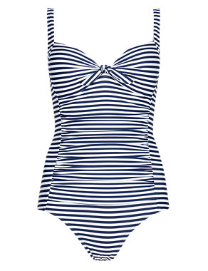 Secret Slimming™ Bow Front Striped Ruched Plunge Swimsuit Image 2 of 4