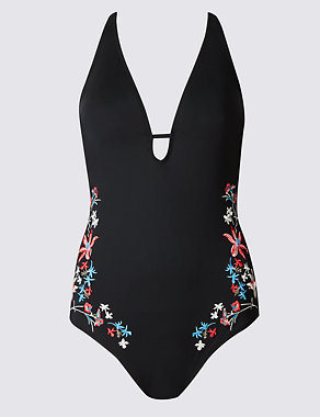 Secret Slimming™ Embroidered Plunge Swimsuit Image 2 of 4