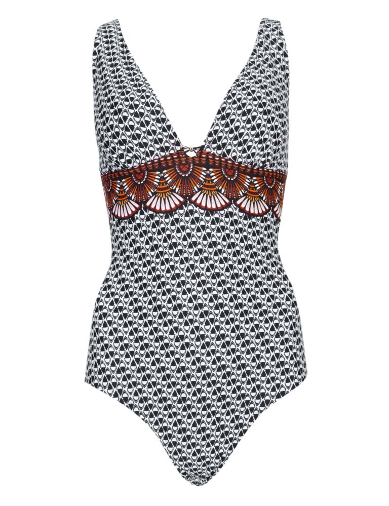 Secret Slimming™ Geometric Print Plunge Swimsuit 3 of 4
