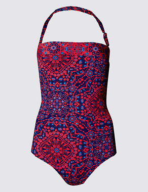 Secret Slimming™ Halterneck Moroc Print Bandeau Swimsuit Image 2 of 4