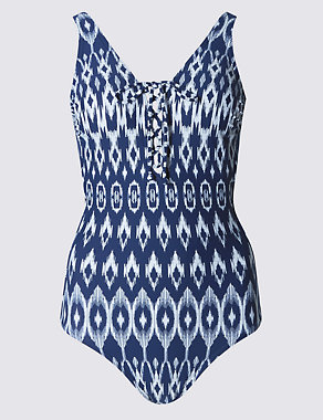 Secret Slimming™ Ikat Print Lace Up Swimsuit Image 2 of 3