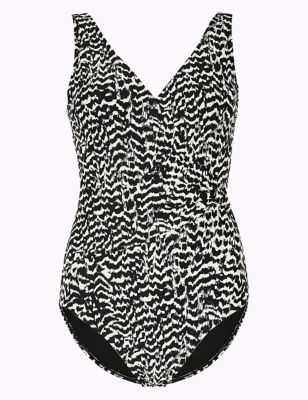 Secret Slimming™ Monochrome Print Plunge Swimsuit Image 2 of 3