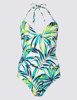 Secret Slimming™ Palm Print Plunge Swimsuit Image 2 of 3