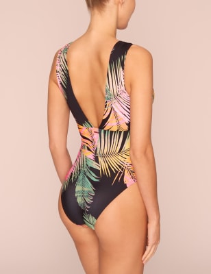 ASOS DESIGN Graphic Palm Print Short Sleeved Swimsuit