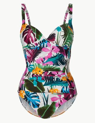 Secret Slimming™ Tropical Print Plunge Swimsuit Image 2 of 4