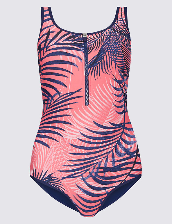SS5 Ex Marks and Spencer Secret Slimming™ Zip-Up Printed Swimsuit Size 8 12 18 