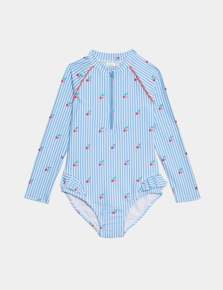 Seersucker Cherry Print Long Sleeve Swimsuit (2-8 Yrs) 1 of 3