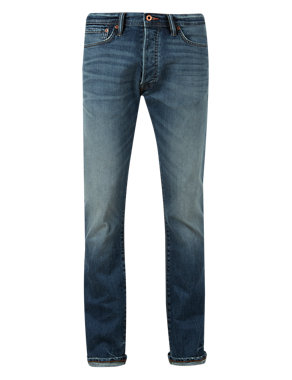 Selvedge Washed Look Slim Fit Stretch Jeans Image 2 of 4