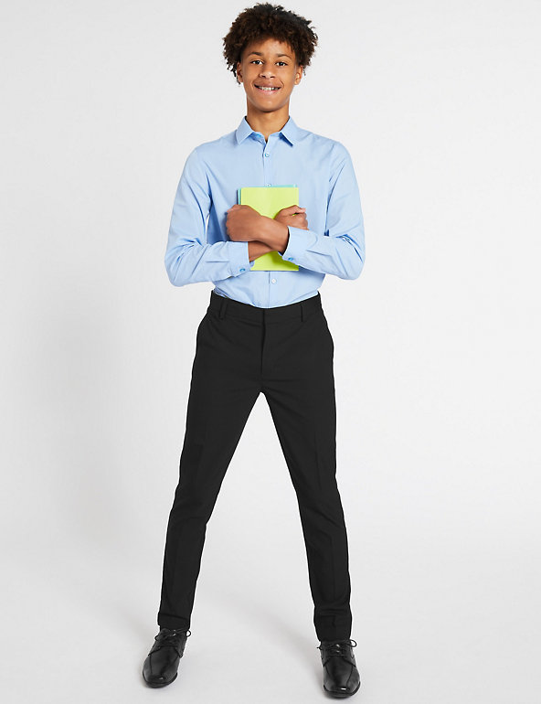 Ages 9-16 Boys Slim Fit School Trousers Black Grey Navy Pants Skinny Adjustable