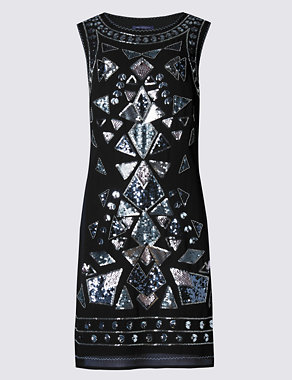 Sequin & Bead Embellished Shift Dress Image 2 of 3
