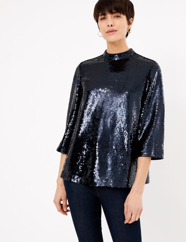 Sequin 3/4 Sleeve Blouse 1 of 4
