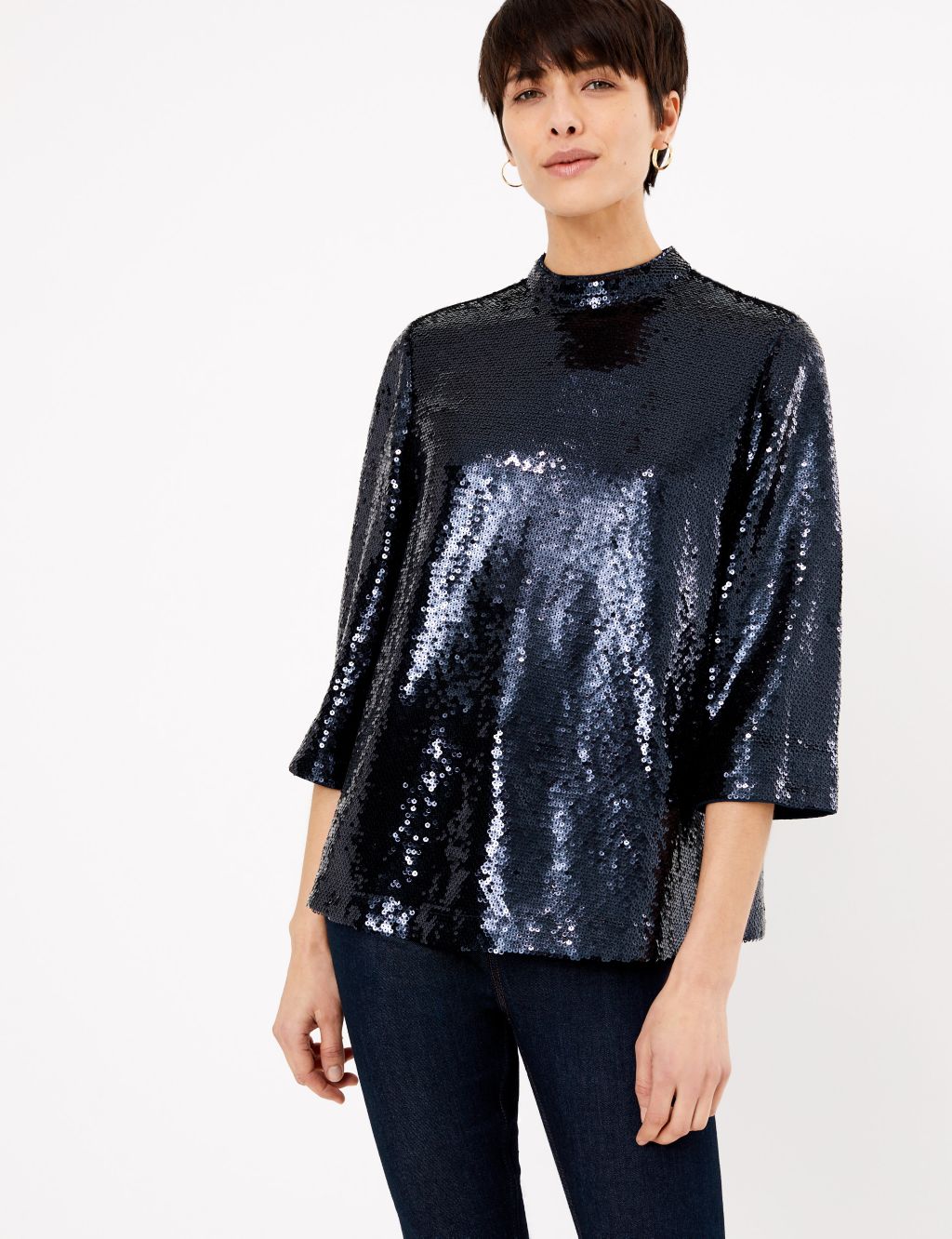 Sequin 3/4 Sleeve Blouse | M&S Collection | M&S