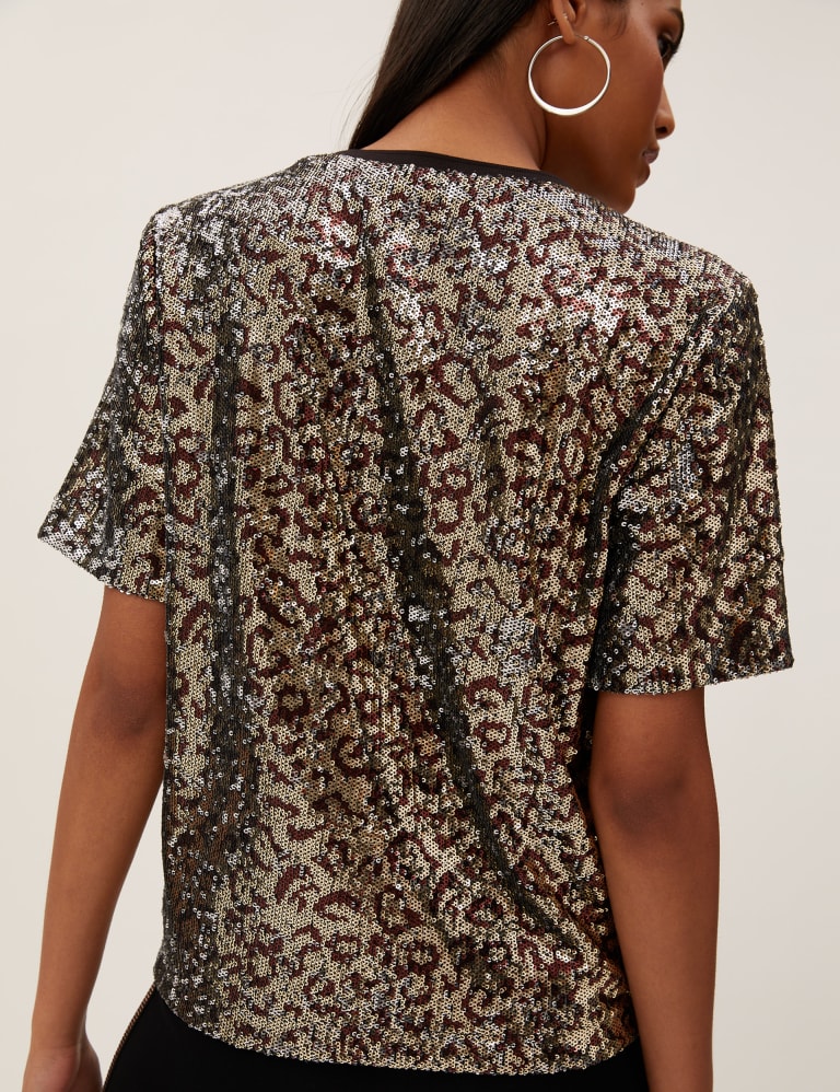 Sequin leopard print top best sale