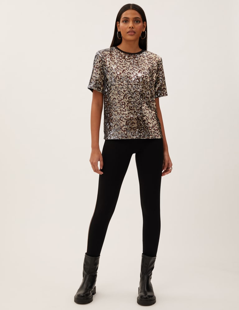 Sequin Animal Print Regular Fit T Shirt M S Collection M S