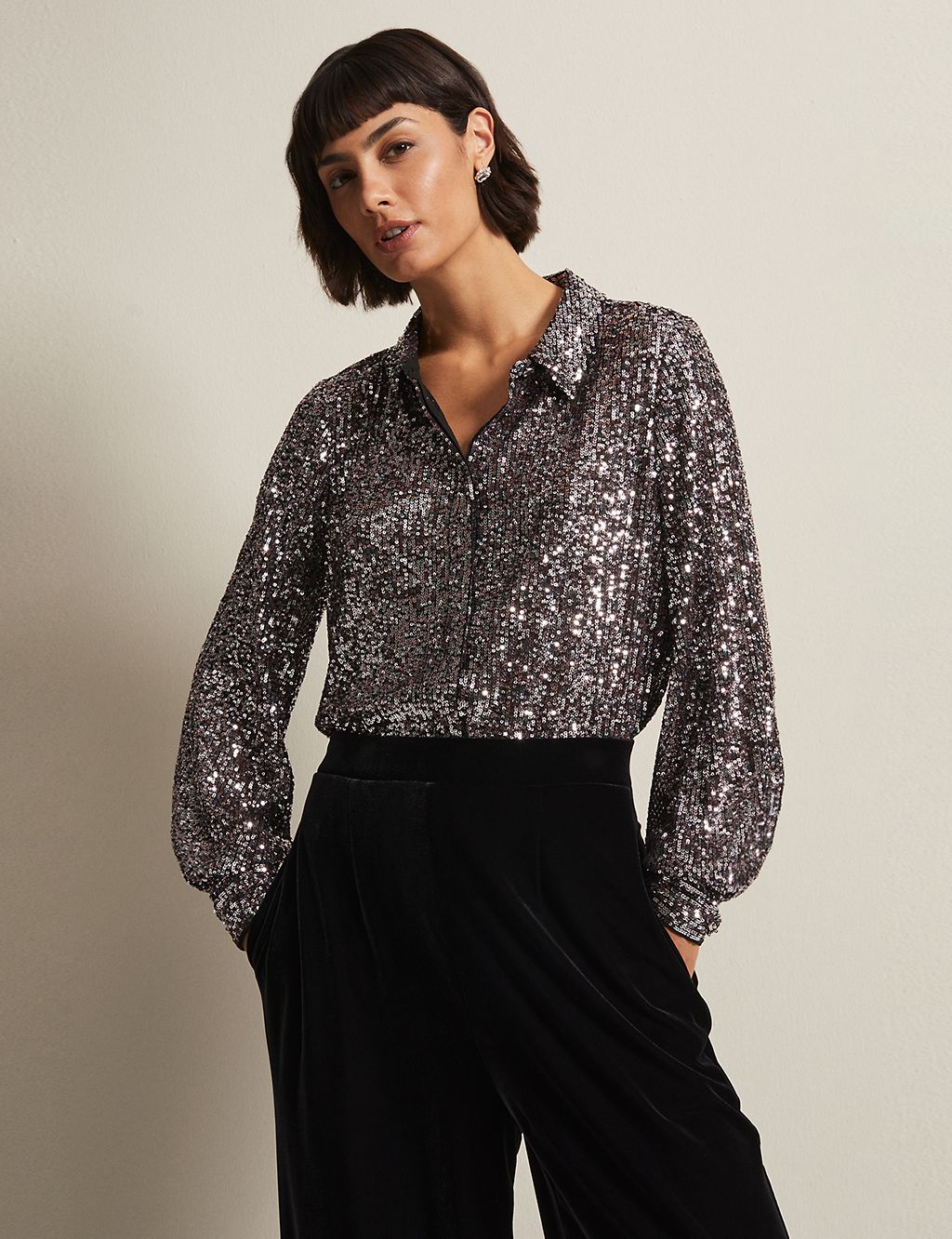 Sequin Collared Blouson Sleeve Shirt | Phase Eight | M&S