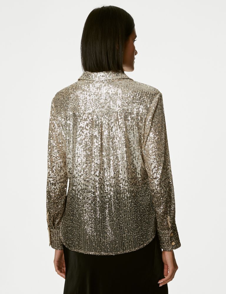 Sequin Collared Shirt, M&S Collection