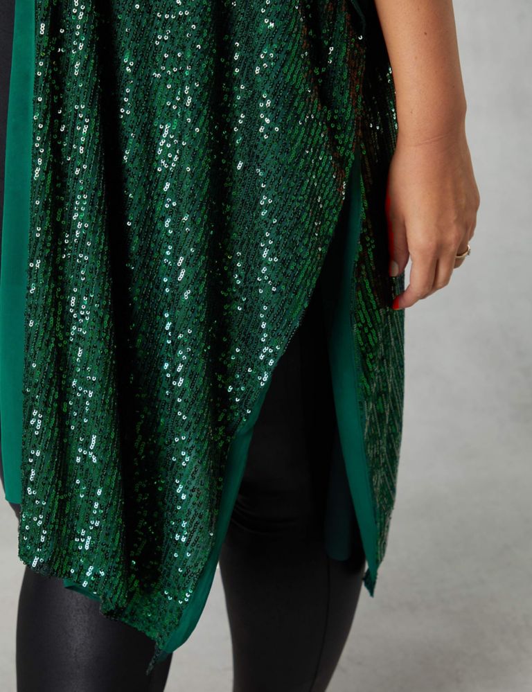 Sequin Collarless Relaxed Longline Kimono 4 of 5