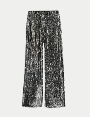 Sequin Elasticated Waist Wide Leg Trousers Image 2 of 6