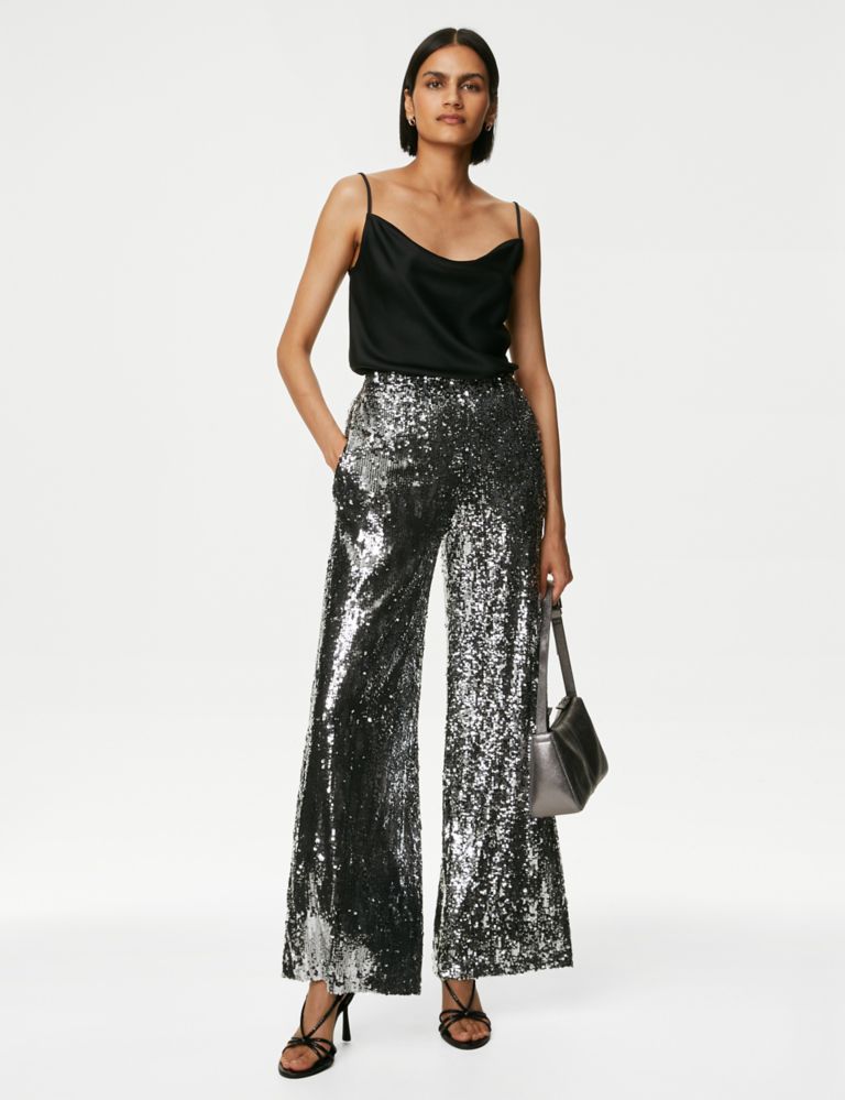 Sequin Elasticated Waist Wide Leg Trousers 3 of 6