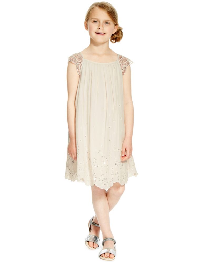 Sequin Embellished Angel Sleeve Dress (1-7 Years) 1 of 3