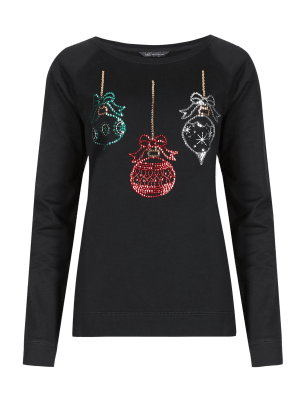 Black christmas 2025 jumper with baubles