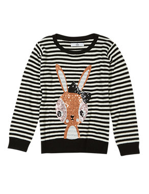 Sequin Embellished Bunny Striped Christmas Jumper with Wool (1-7 Years) Image 2 of 3