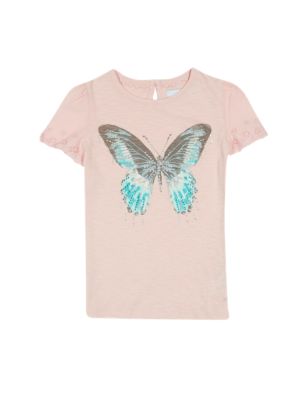 Sequin Embellished Butterfly T-Shirt with Modal (1-7 Years) Image 2 of 4