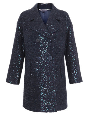 Sequin Embellished Coat with Wool Image 2 of 6