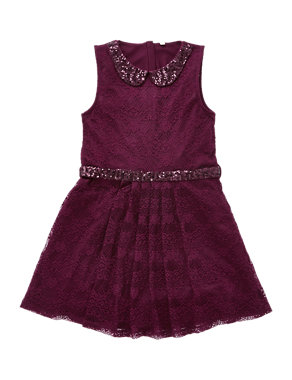 Sequin Embellished Floral Lace Dress (5-14 Years) Image 2 of 3