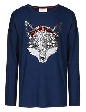 Sequin Embellished Fox T-Shirt with StayNEW™ Image 2 of 3