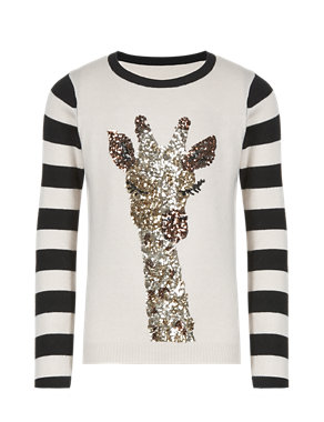 Sequin Embellished Giraffe Jumper with Wool (5-14 Years) Image 2 of 5