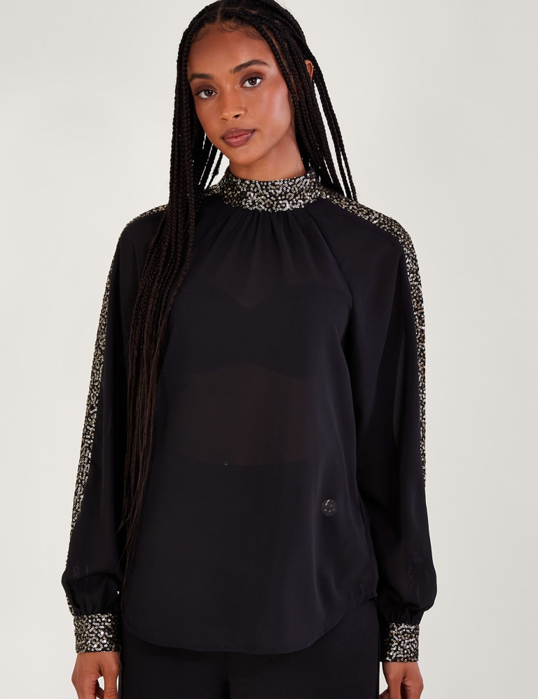Sequin Embellished High Neck Blouse Monsoon M S