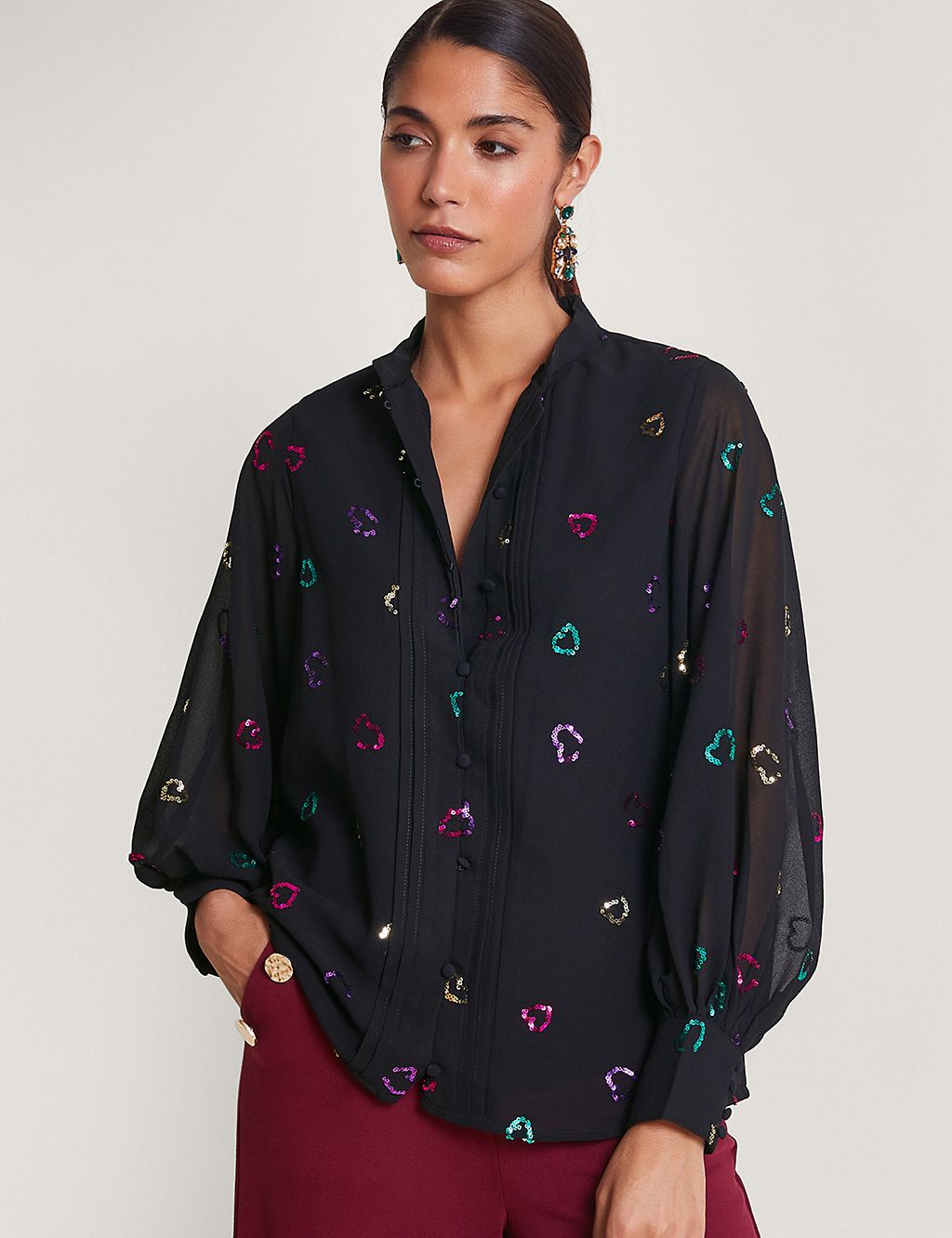 Sequin Embellished High Neck Blouse | Monsoon | M&S