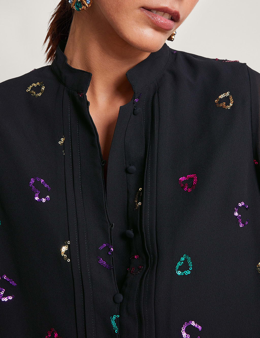 Sequin Embellished High Neck Blouse Monsoon M S