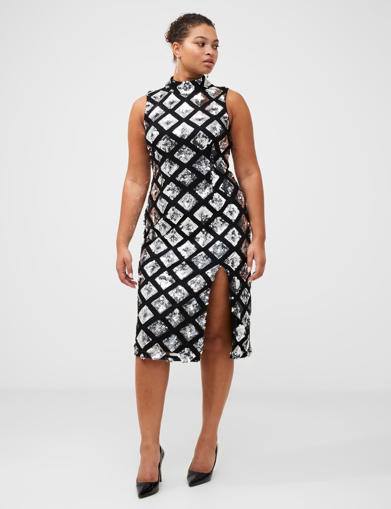 Black sequin high neck bodycon dress top