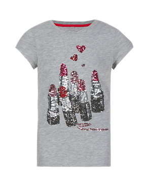 Sequin Embellished Lipstick T-Shirt (5-14 Years) Image 2 of 4