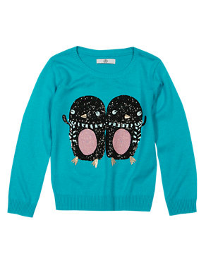 Sequin Embellished Penguin Christmas Jumper with Wool (1-7 Years) Image 2 of 3