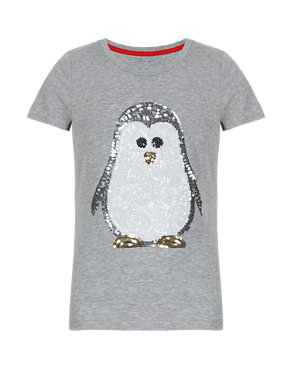 Sequin Embellished Penguin T-Shirt (5-14 Years) Image 2 of 4